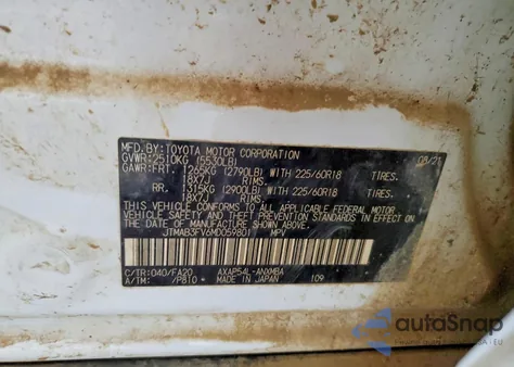 2021 Toyota Rav4 Prime Se z USA, uszkodzony, nr VIN JTMAB3FV6MD059801